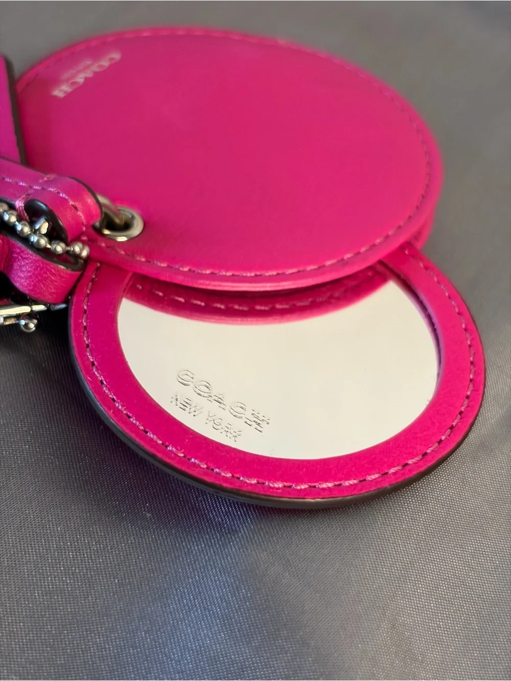 Coach Fuchsia Pink Leather Compact Mirror Tassel Bag Charm